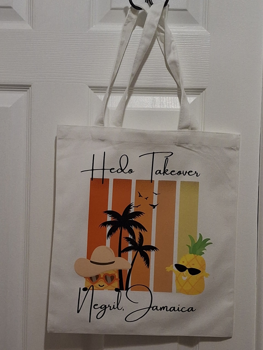 IYKYK Negril Jamaica Tote Bag with Tropical Pineapple and Palm Print
